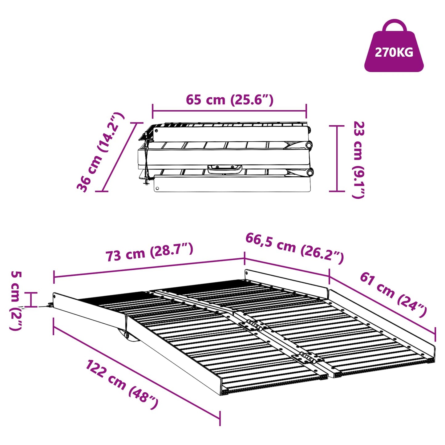 Rampa per sedia a rotelle 270 kg Argento 270 kg Alluminio