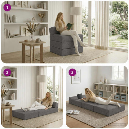 Divano Letto Pieghevole Grigio Chiaro 70 x 60 x 63 cm Tessuto