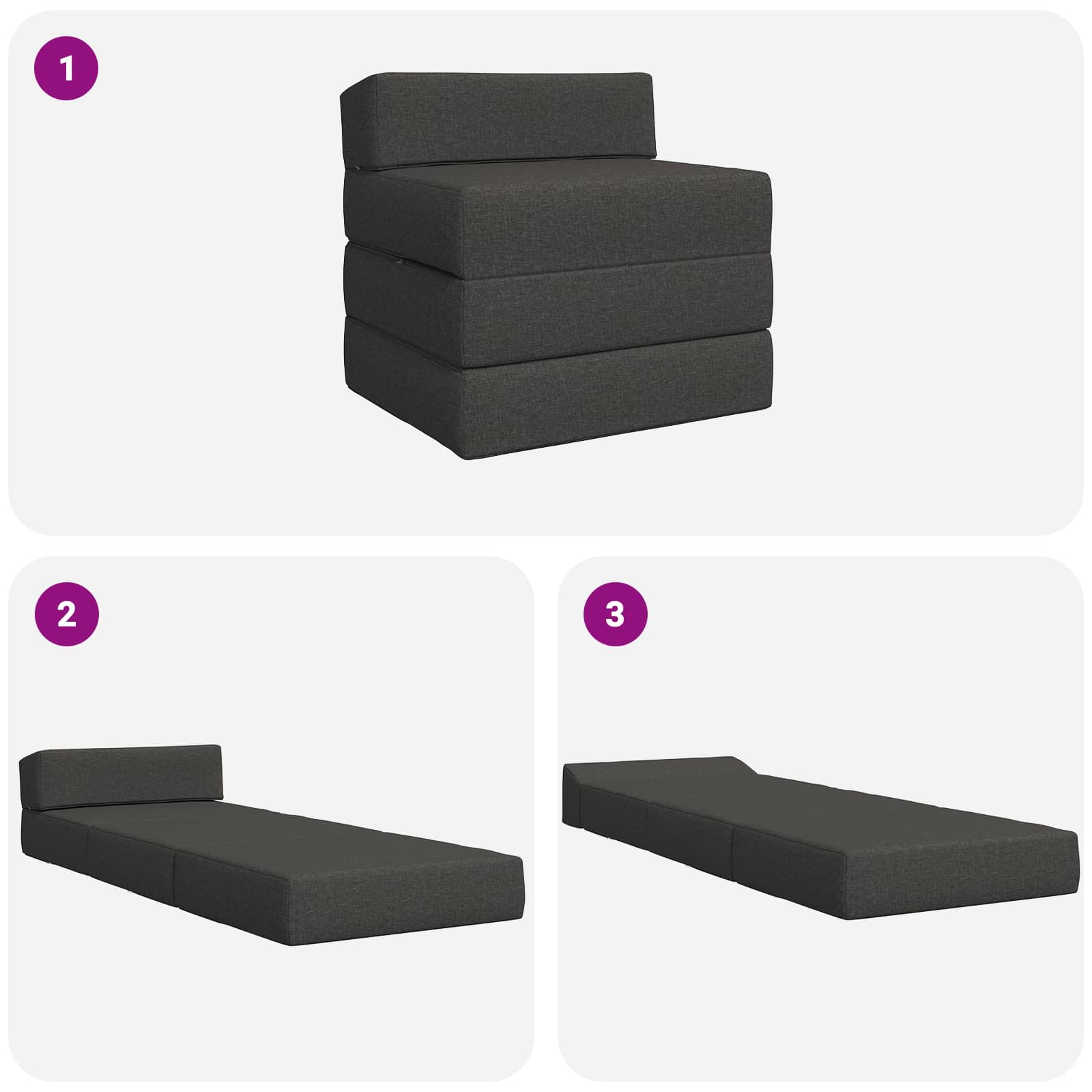 Divano Letto Pieghevole Grigio Scuro 200 x 70 x 15 cm Tessuto | homemem39