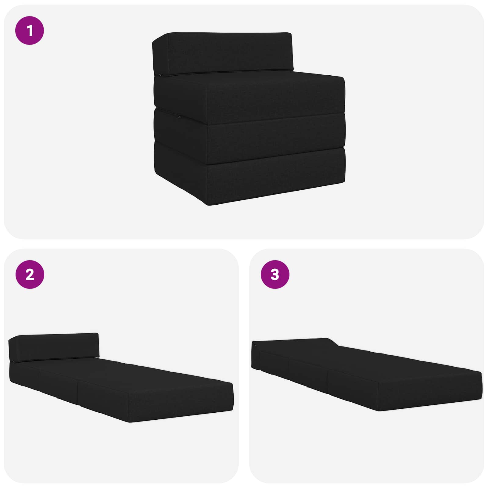 Divano Letto Pieghevole Nero 200 x 70 x 15 cm Tessuto | homemem39