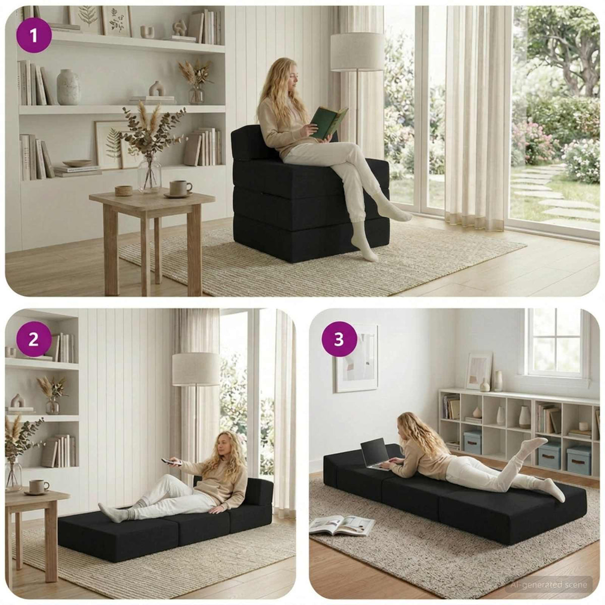 Divano Letto Pieghevole Nero 70 x 60 x 63 cm Tessuto