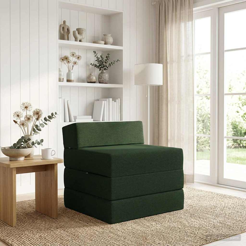 Divano Letto Pieghevole Verde Scuro 200 x 70 x 15 cm Tessuto | homemem39