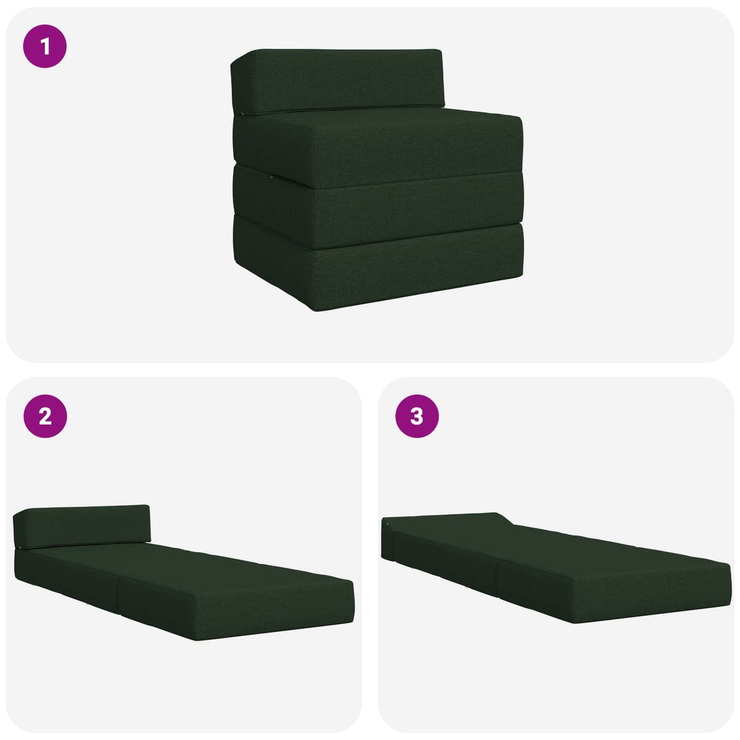 Divano Letto Pieghevole Verde Scuro 200 x 70 x 15 cm Tessuto | homemem39