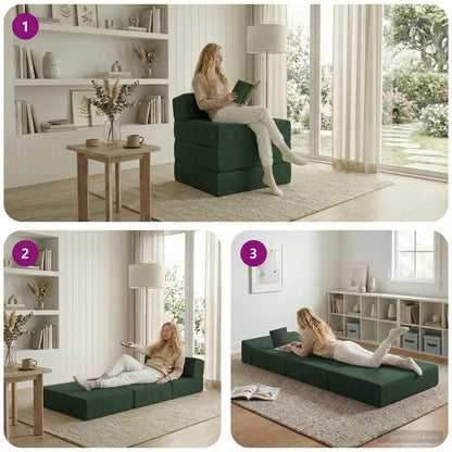Divano Letto Pieghevole Verde Scuro 70 x 60 x 63 cm Tessuto