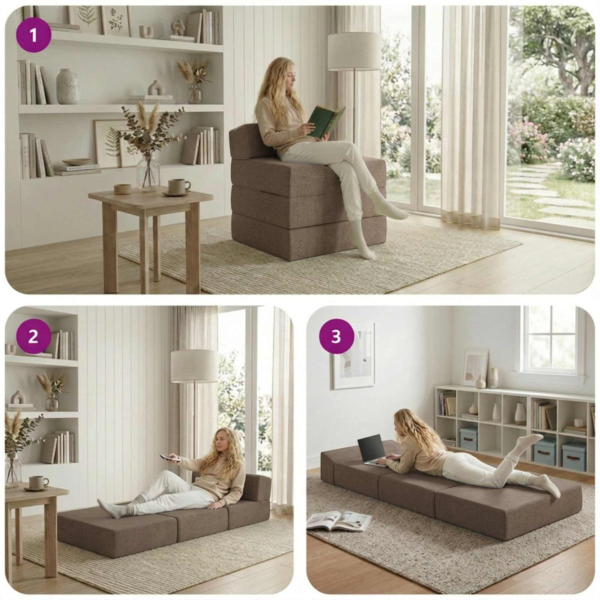 Divano Letto Pieghevole Tortora 70 x 60 x 63 cm Tessuto