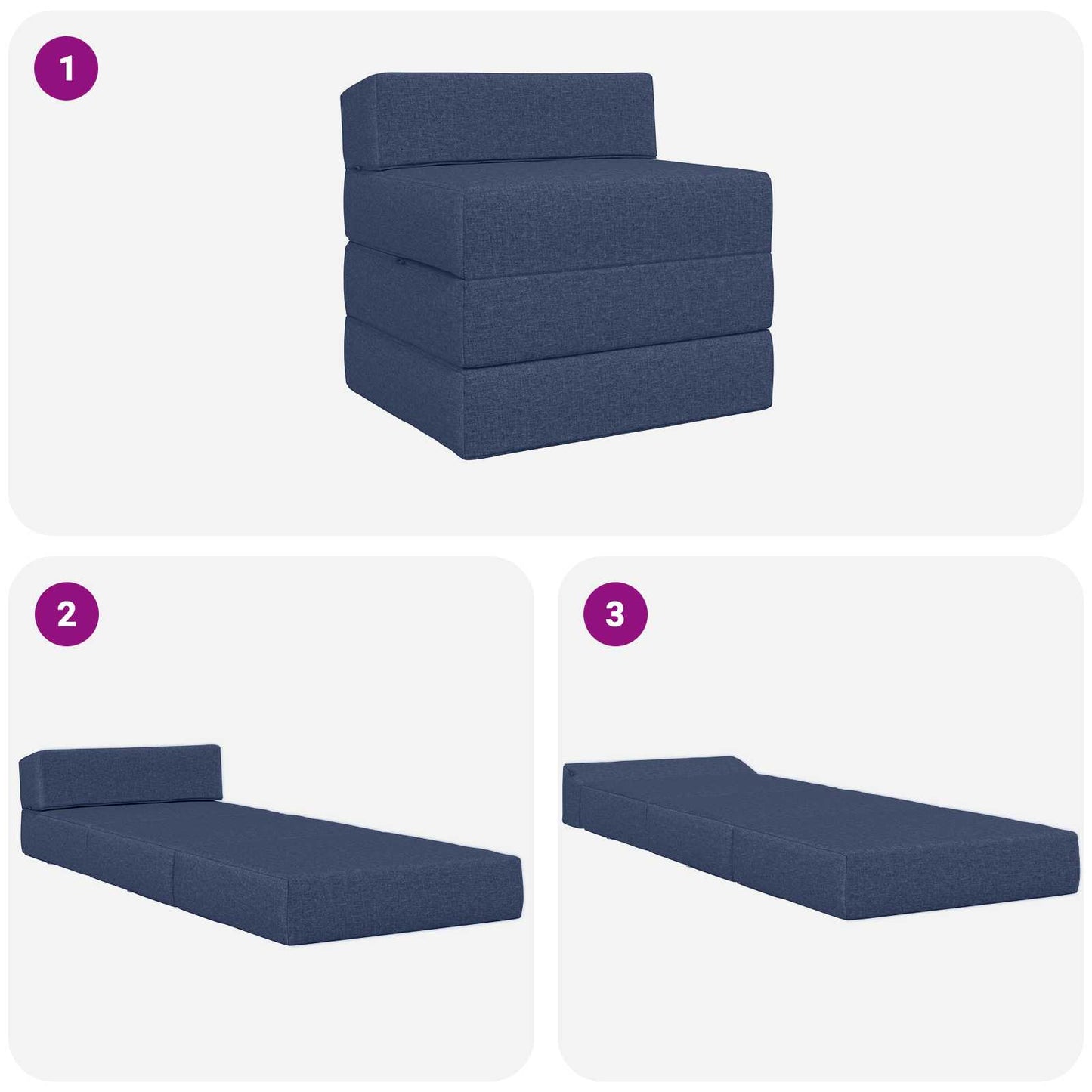 Divano Letto Pieghevole Blu 200 x 70 x 15 cm Tessuto | homemem39
