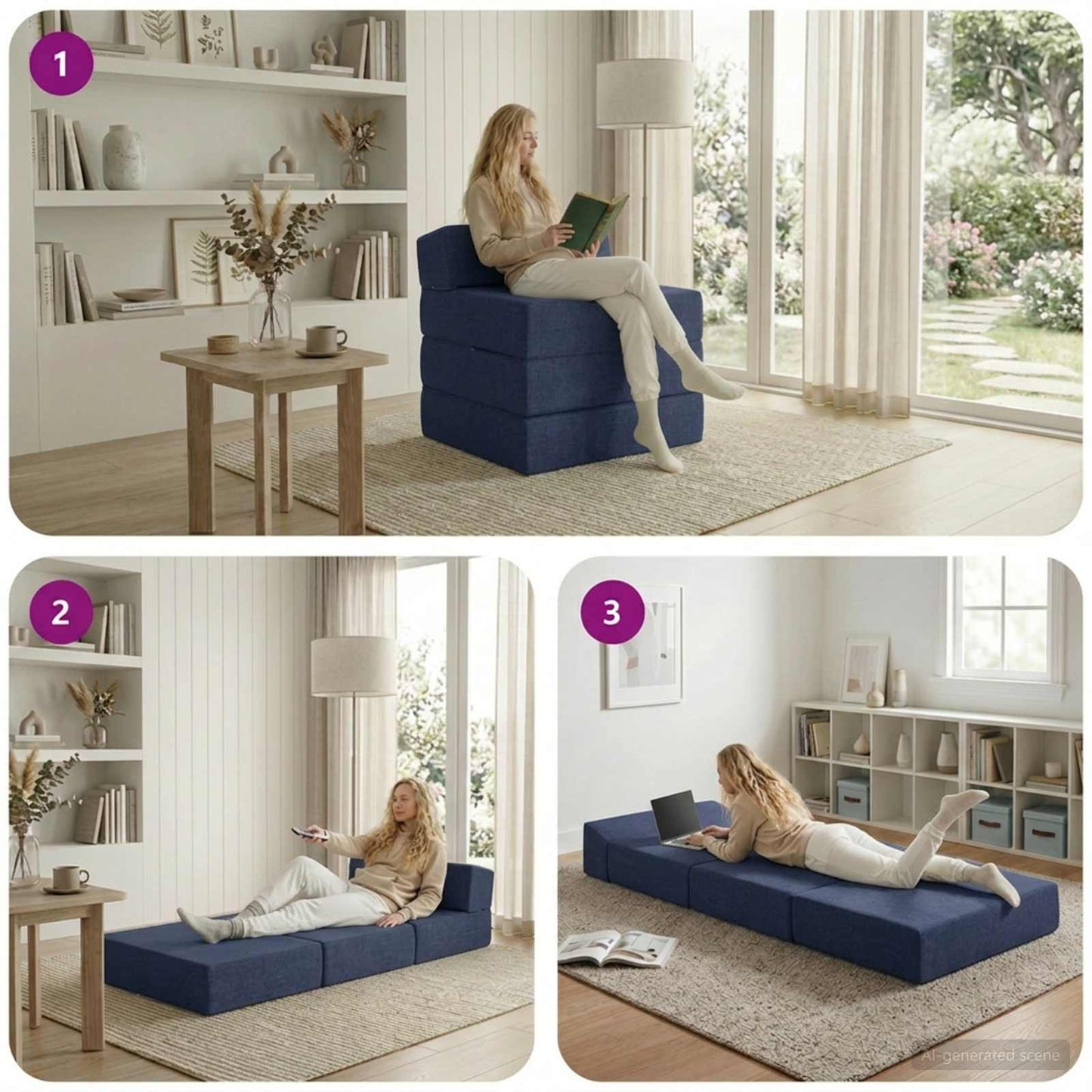 Divano Letto Pieghevole Blu 200 x 70 x 15 cm Tessuto | homemem39