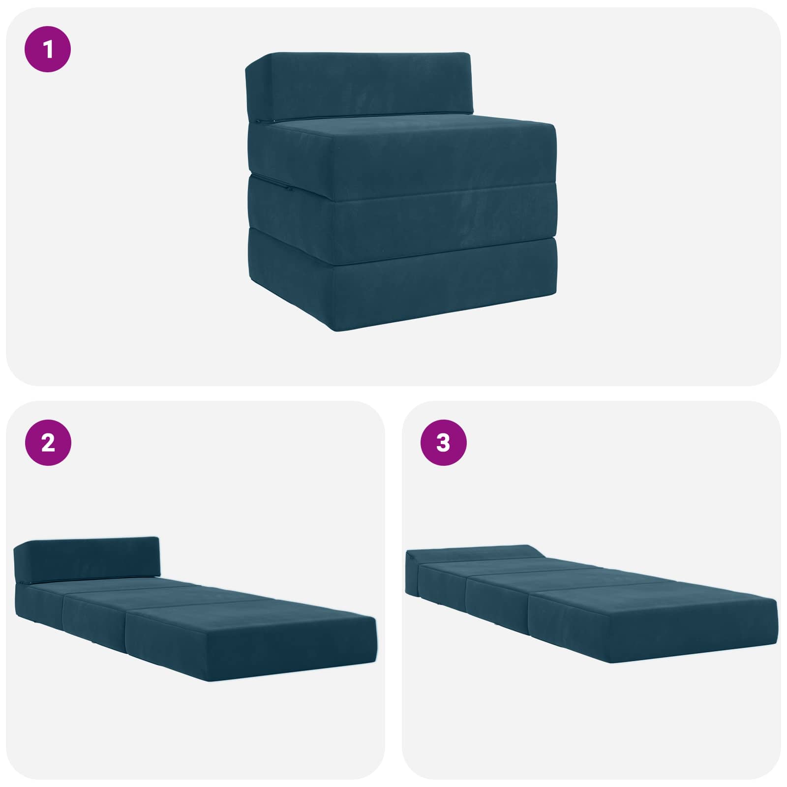 Divano Letto Pieghevole Blu 200 x 70 x 15 cm Velluto | homemem39