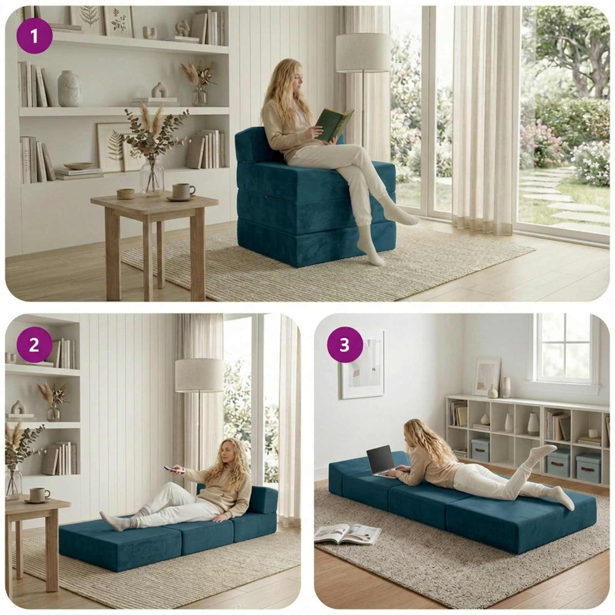 Divano Letto Pieghevole Blu 70 x 60 x 63 cm Velluto