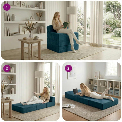 Divano Letto Pieghevole Blu 70 x 60 x 63 cm Velluto