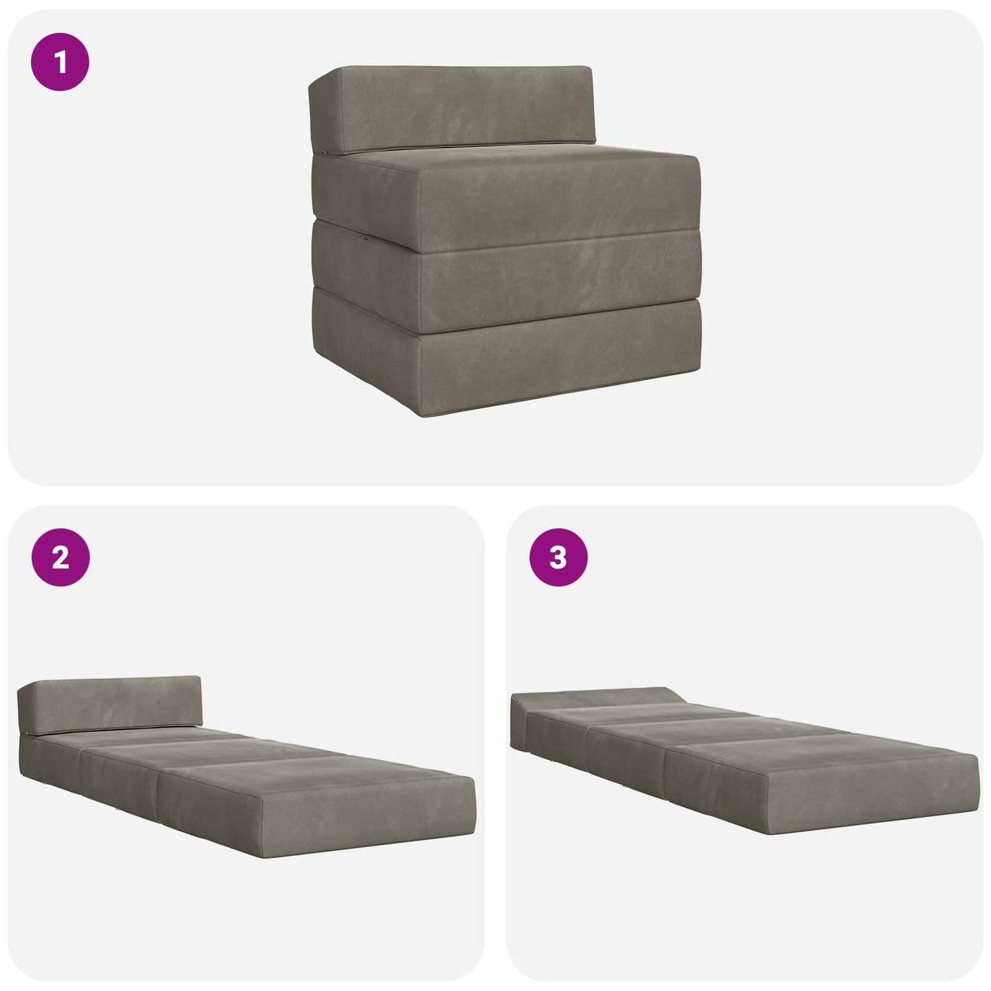 Divano Letto Pieghevole Grigio Chiaro 200 x 70 x 15 cm Velluto | homemem39