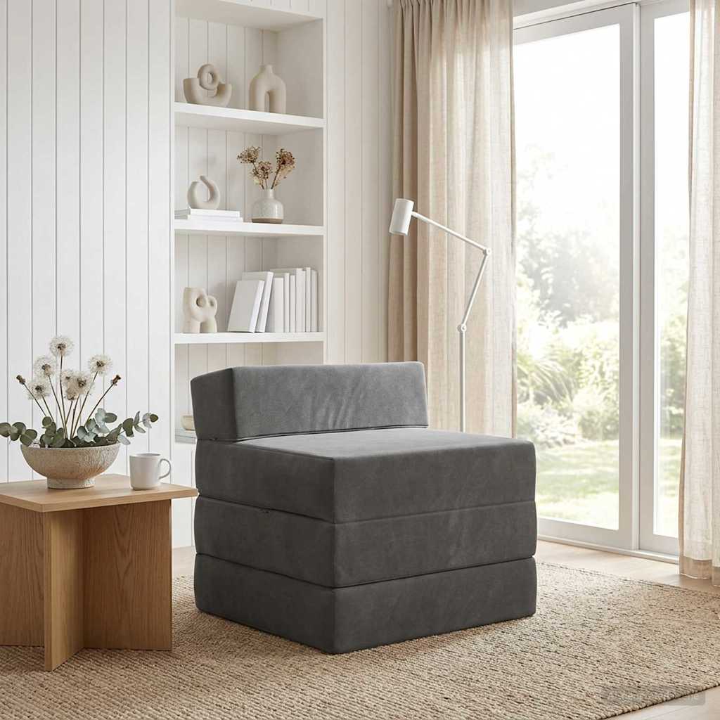 Divano Letto Pieghevole Grigio Scuro 200 x 70 x 15 cm Velluto | homemem39
