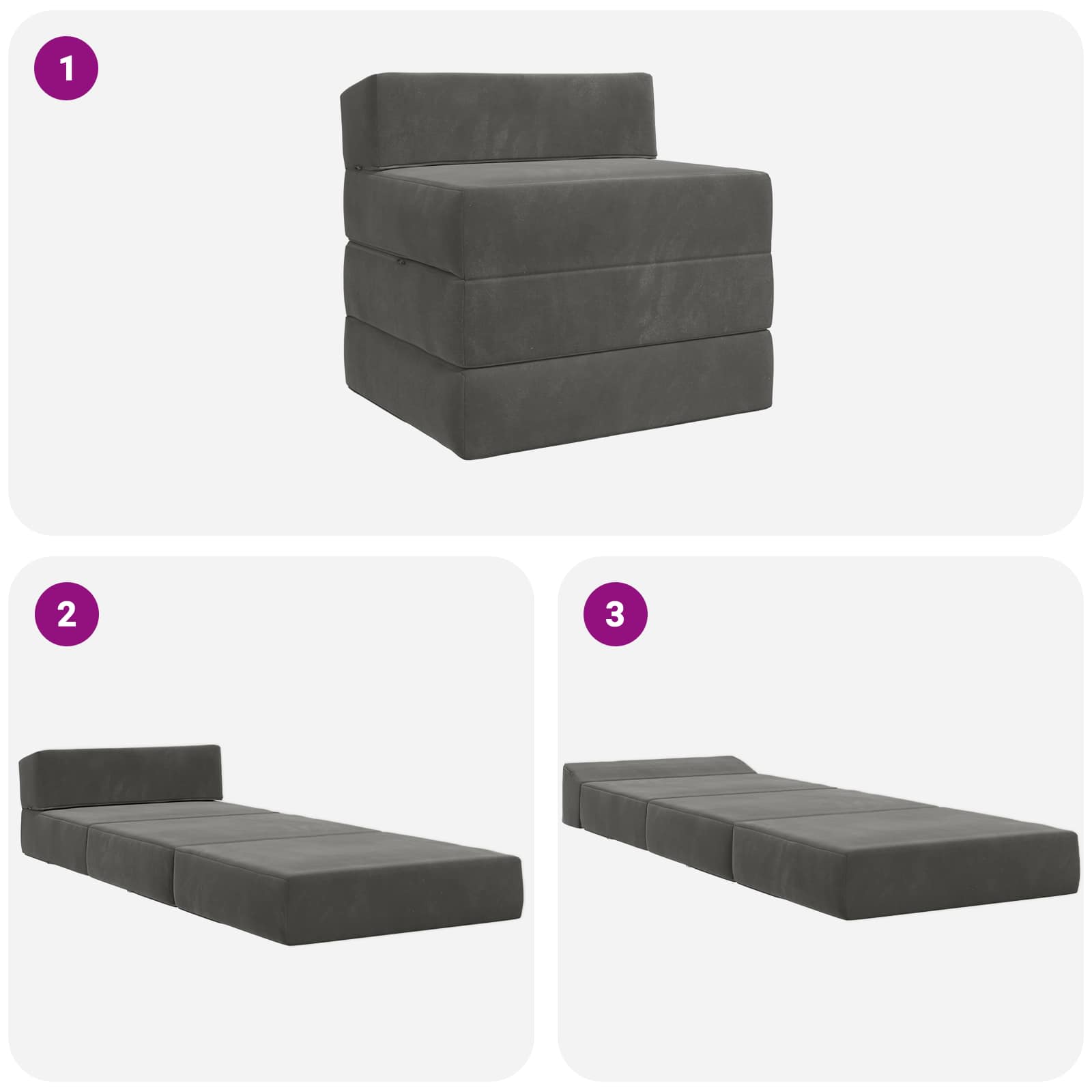 Divano Letto Pieghevole Grigio Scuro 200 x 70 x 15 cm Velluto | homemem39