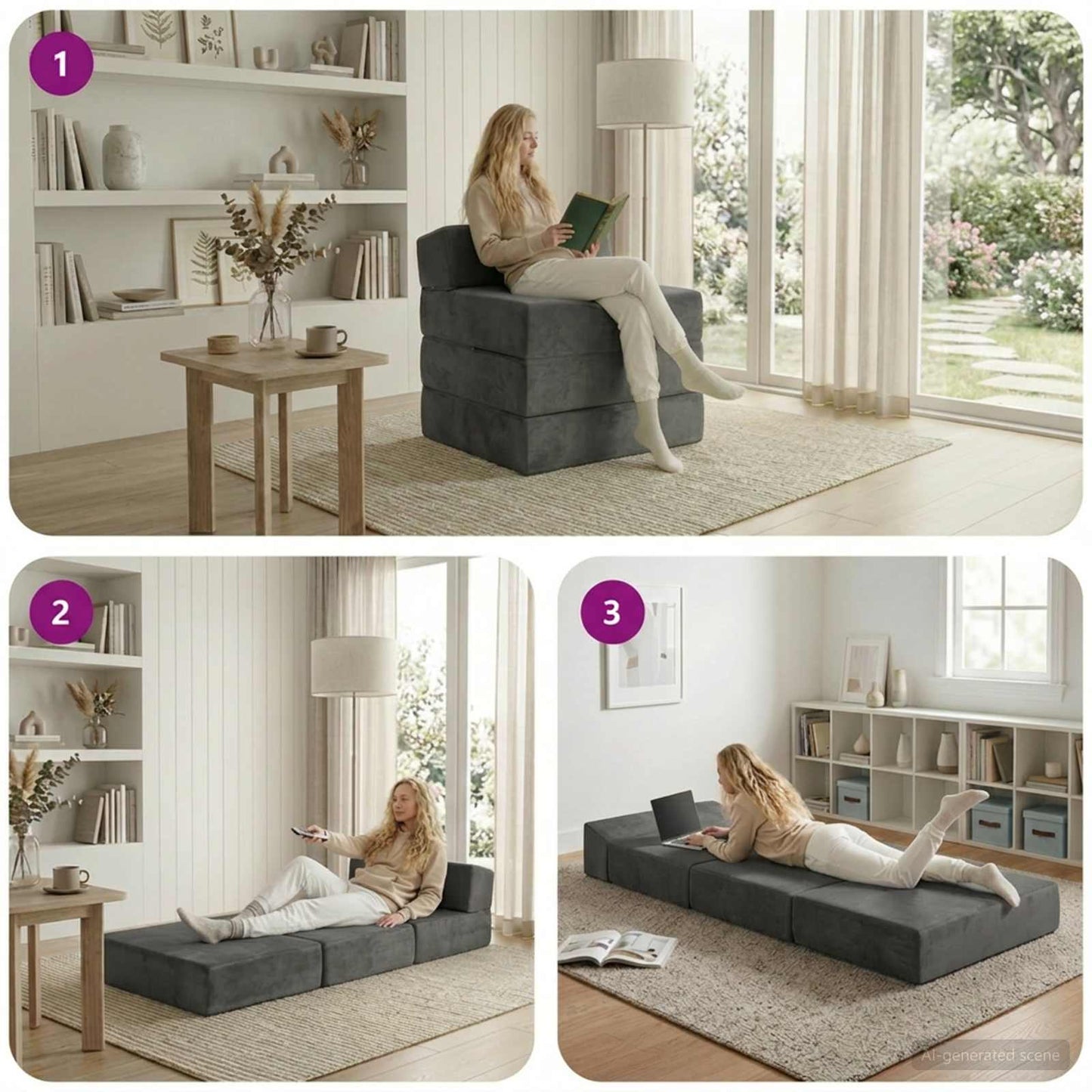 Divano Letto Pieghevole Grigio Scuro 200 x 70 x 15 cm Velluto