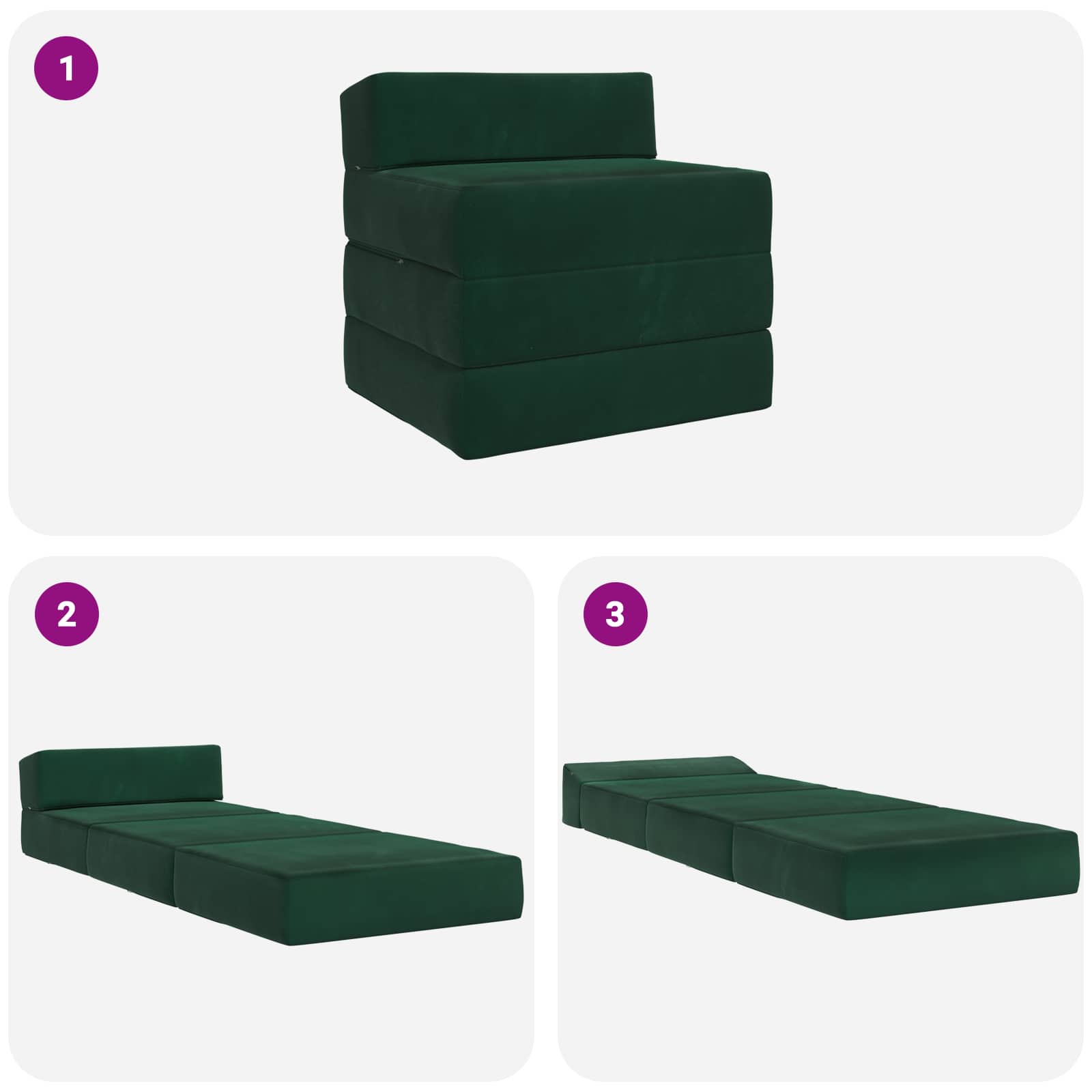 Divano Letto Pieghevole Verde Scuro 200 x 70 x 15 cm Velluto | homemem39