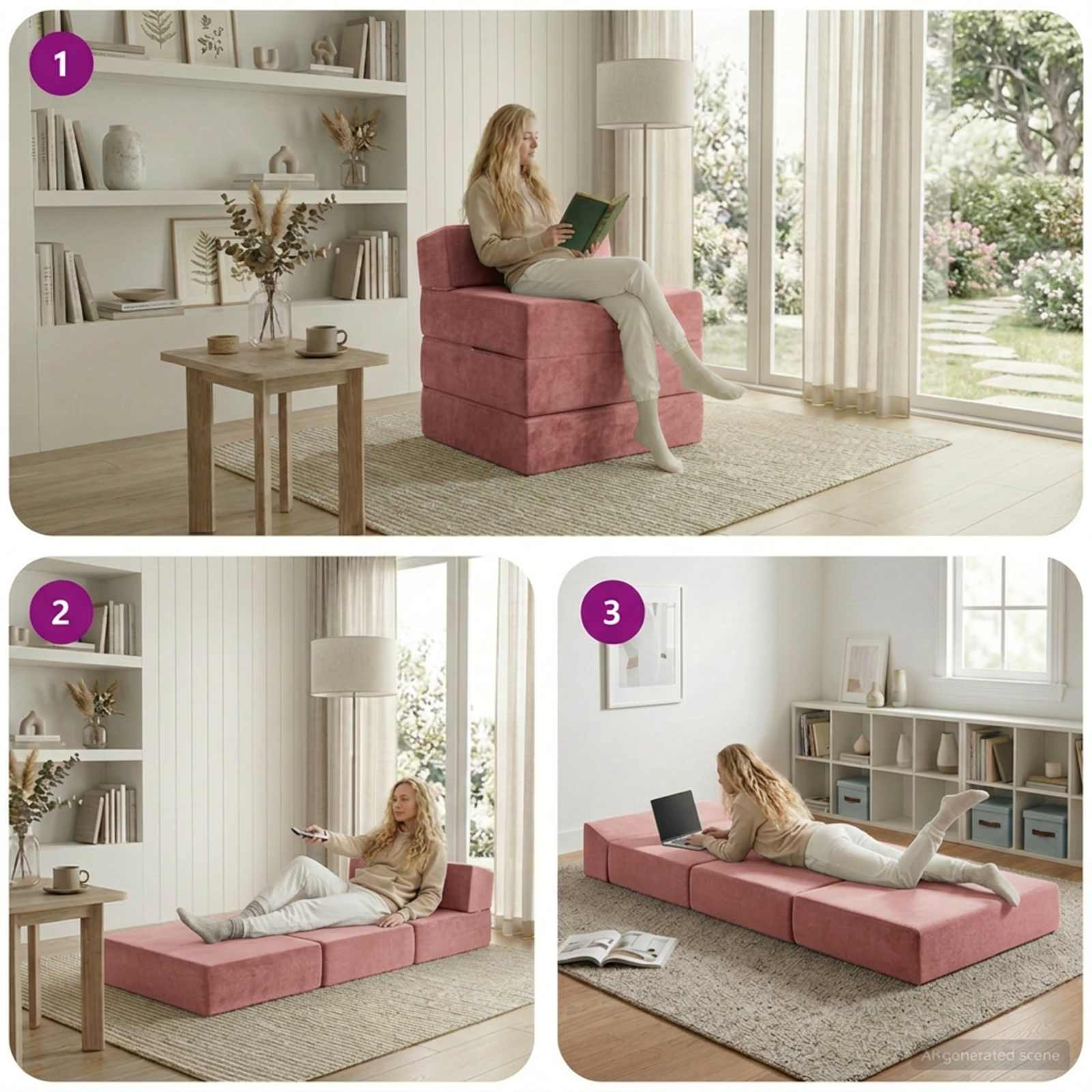 Divano Letto Pieghevole Rosa 200 x 70 x 15 cm Velluto | homemem39