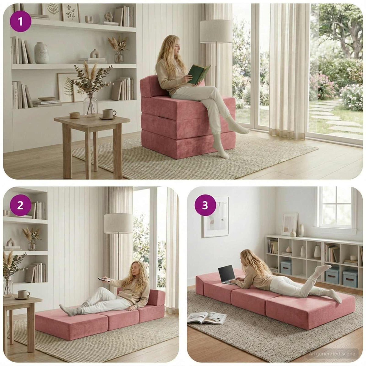 Divano Letto Pieghevole Rosa 70 x 60 x 63 cm Velluto