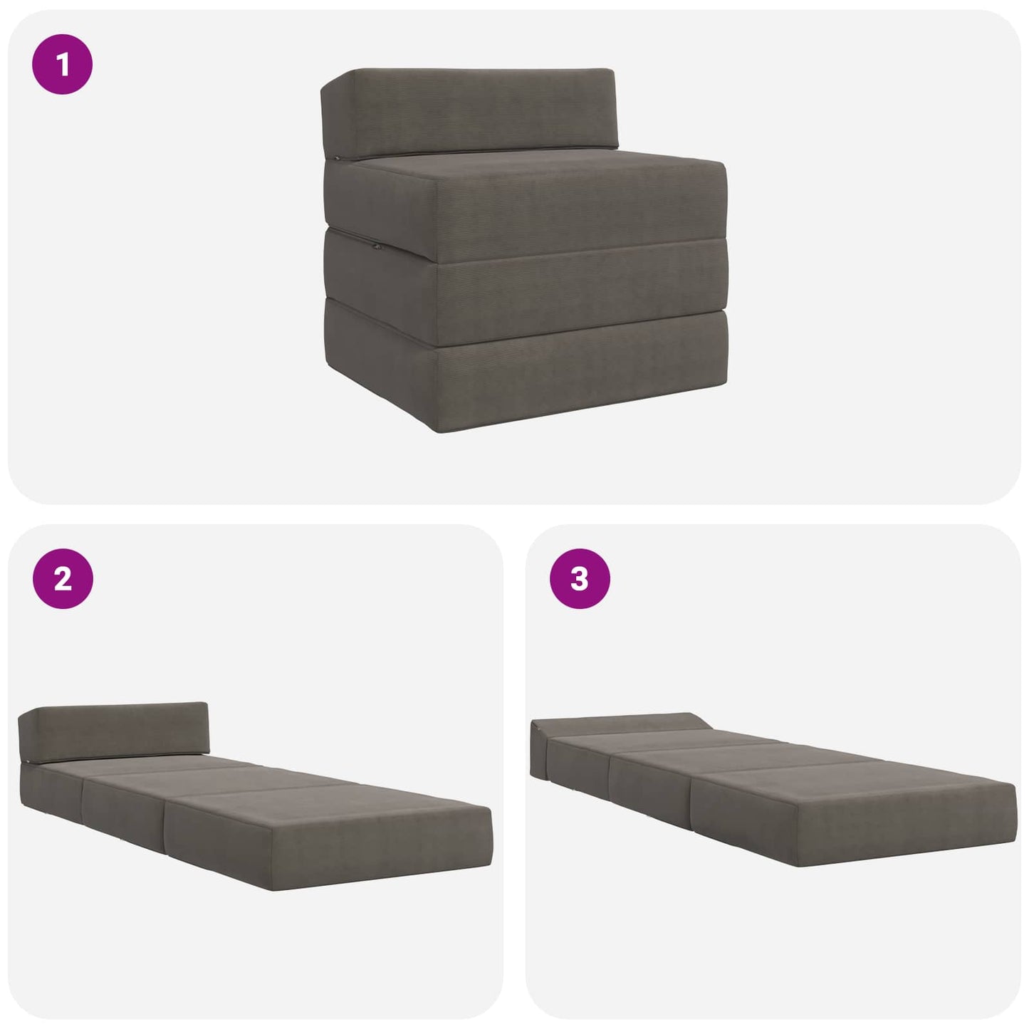 Divano Letto Pieghevole Grigio Chiaro 200 x 70 x 15 cm