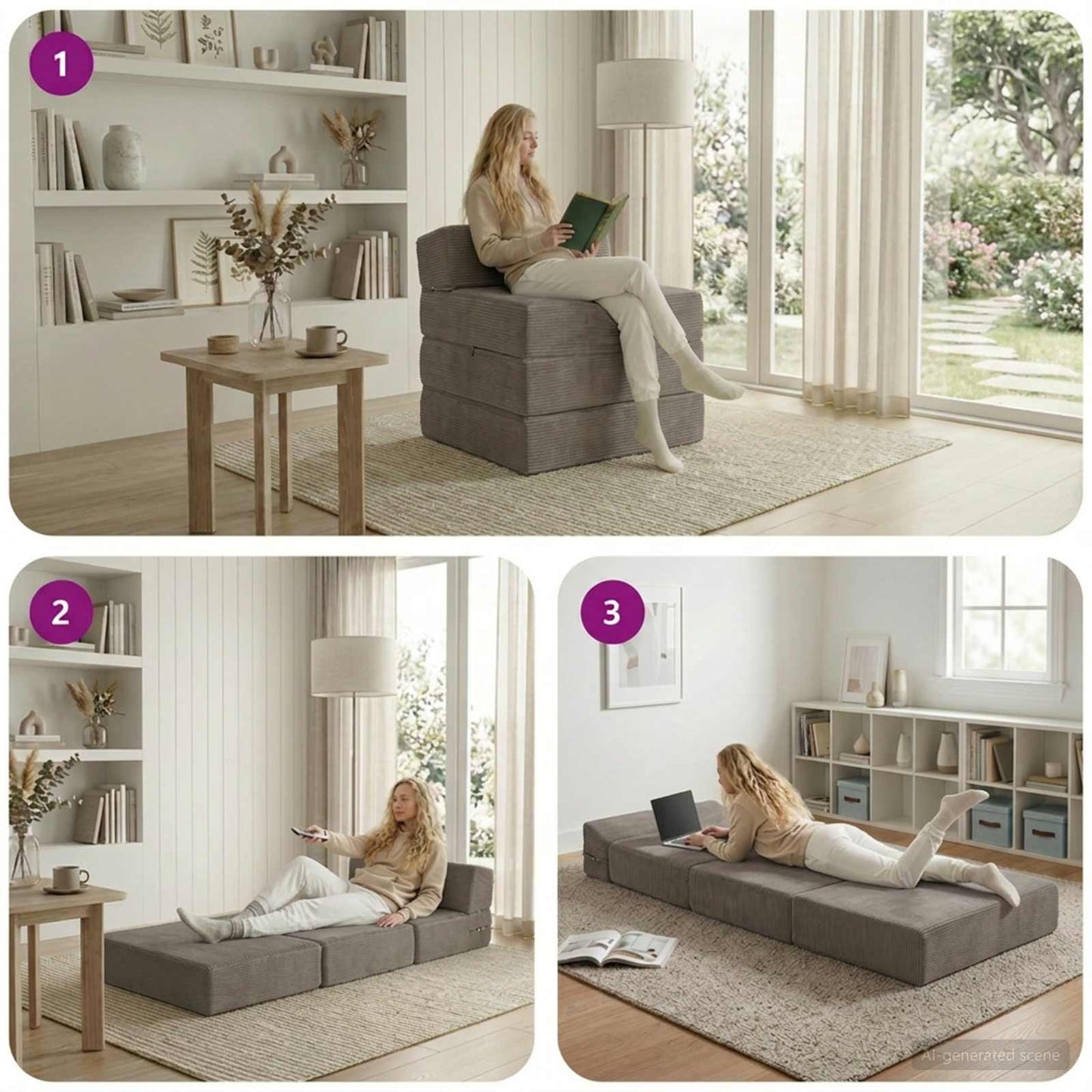 Divano Letto Pieghevole Grigio Chiaro 200 x 70 x 15 cm