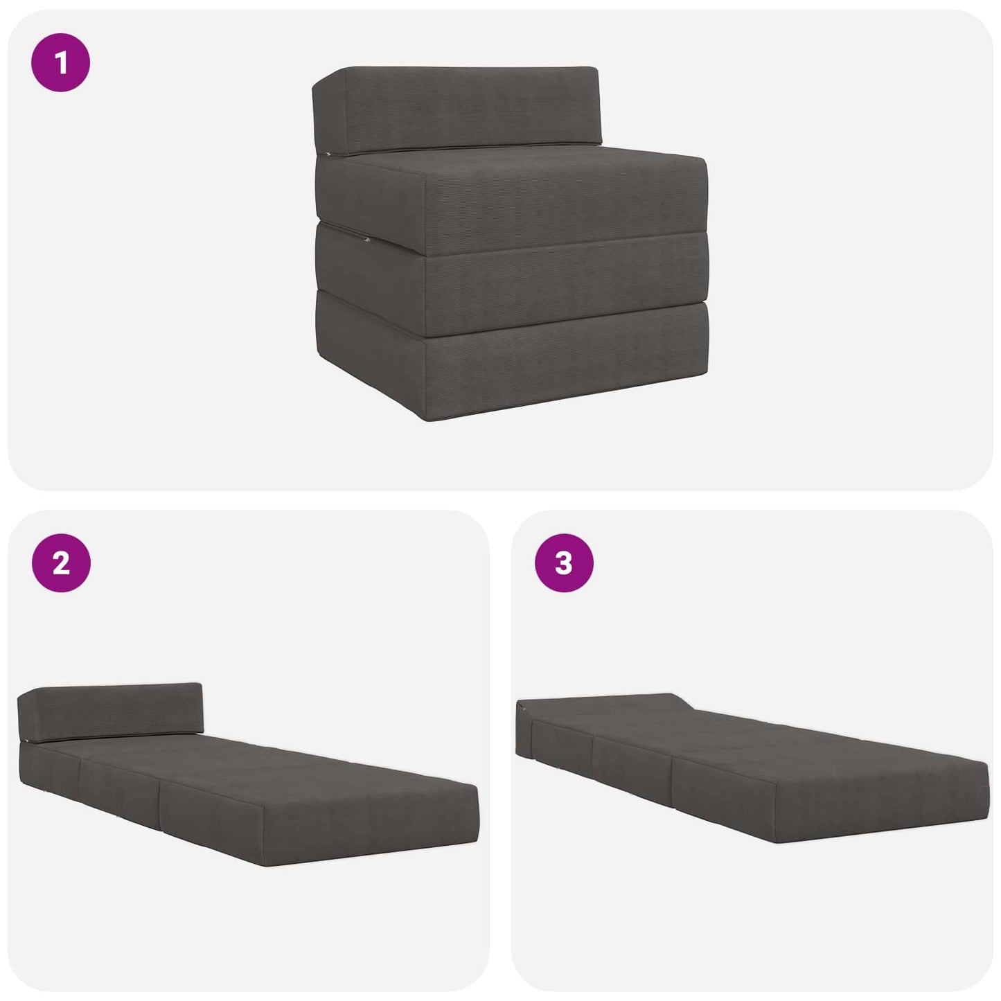 Divano Letto Pieghevole Grigio Scuro 200 x 70 x 15 cm