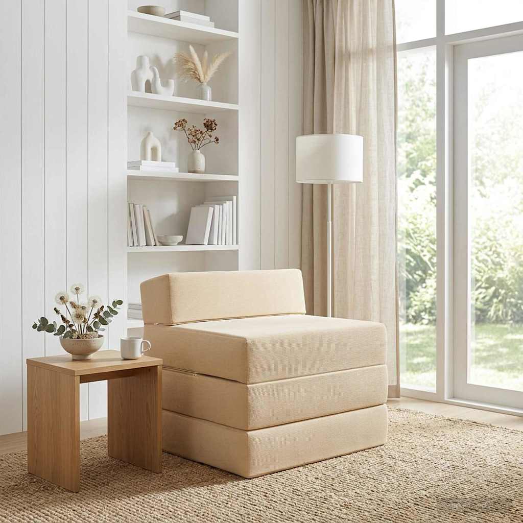 Divano Letto Pieghevole Crema 200 x 70 x 15 cm Tessuto in Cords | homemem39