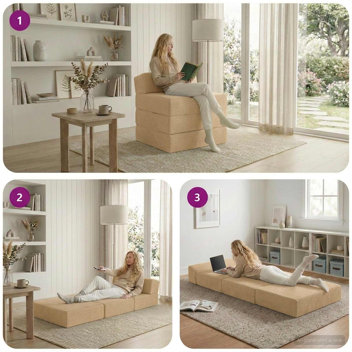 Divano Letto Pieghevole Grigio Verde Chiaro 200 x 70 x 15 cm