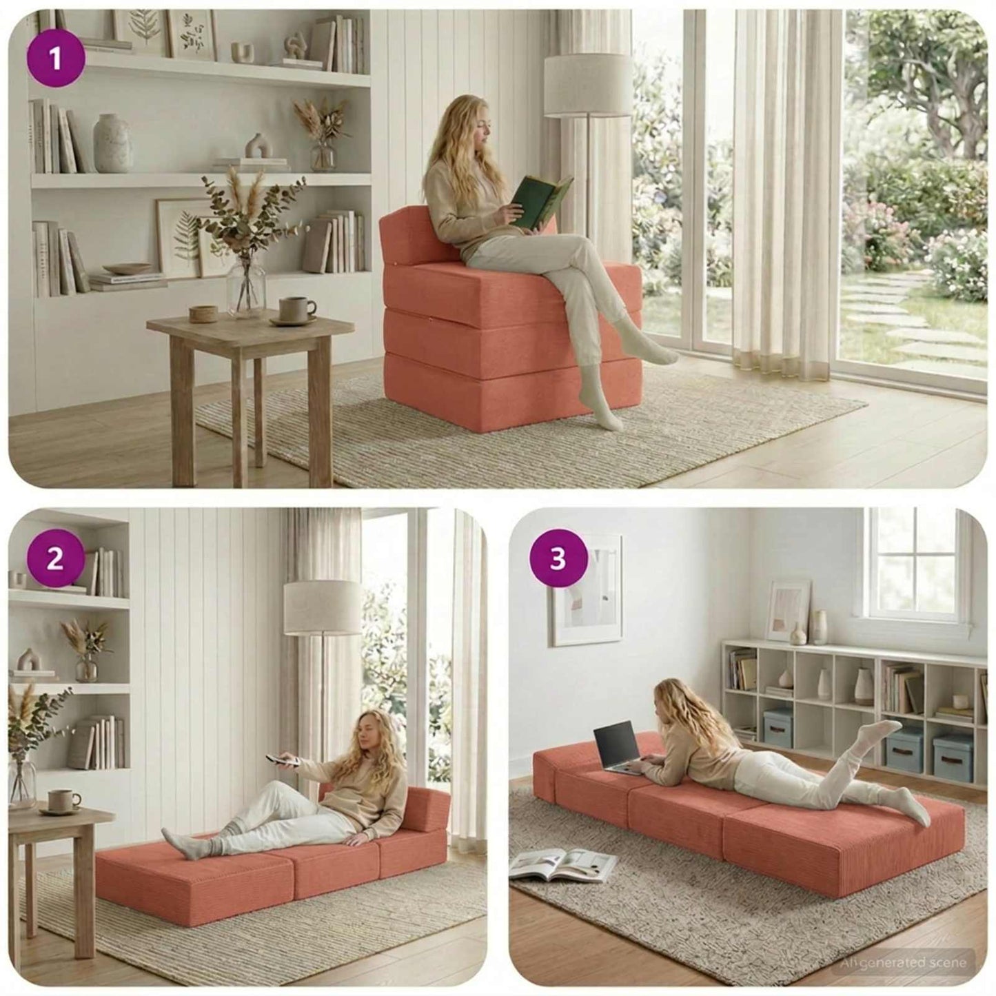Divano Letto Pieghevole Rosso Arancio 200 x 70 x 15 cm