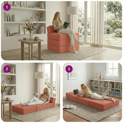 Divano Letto Pieghevole Rosso Arancio 200 x 70 x 15 cm