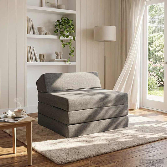 Divano Letto Pieghevole Grigio Chiaro 200 x 70 x 10 cm Tessuto