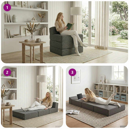 Divano Letto Pieghevole Grigio Chiaro 200 x 70 x 10 cm Tessuto