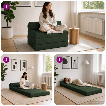 Divano Letto Pieghevole Verde Scuro 200 x 70 x 10 cm Tessuto