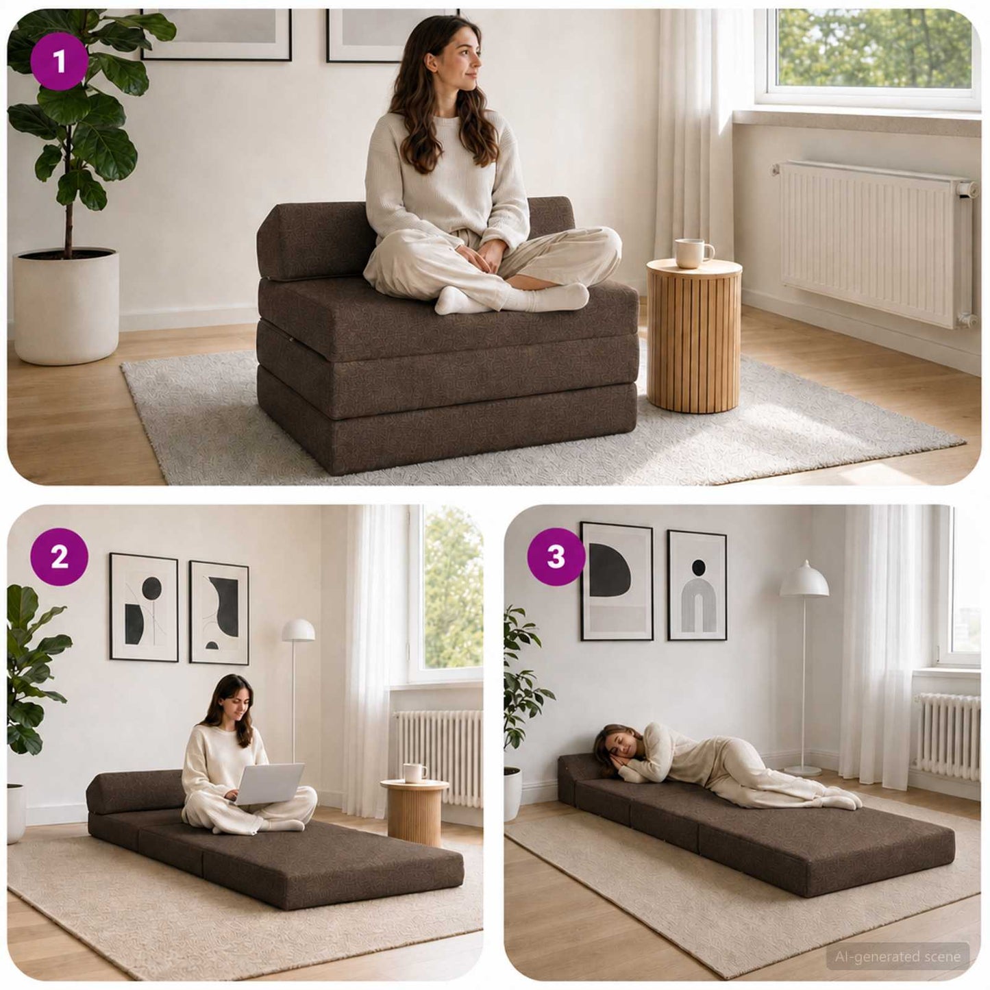Divano Letto Pieghevole Tortora 200 x 70 x 10 cm Tessuto | homemem39