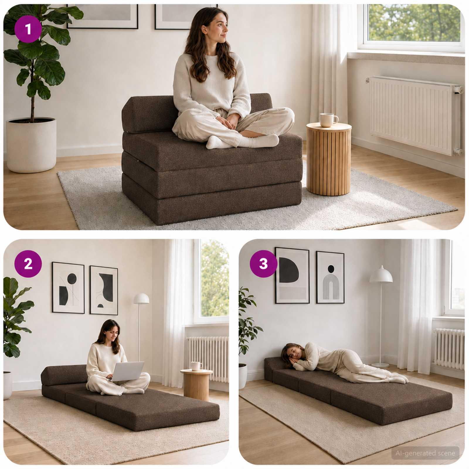 Divano Letto Pieghevole Tortora 200 x 70 x 10 cm Tessuto | homemem39