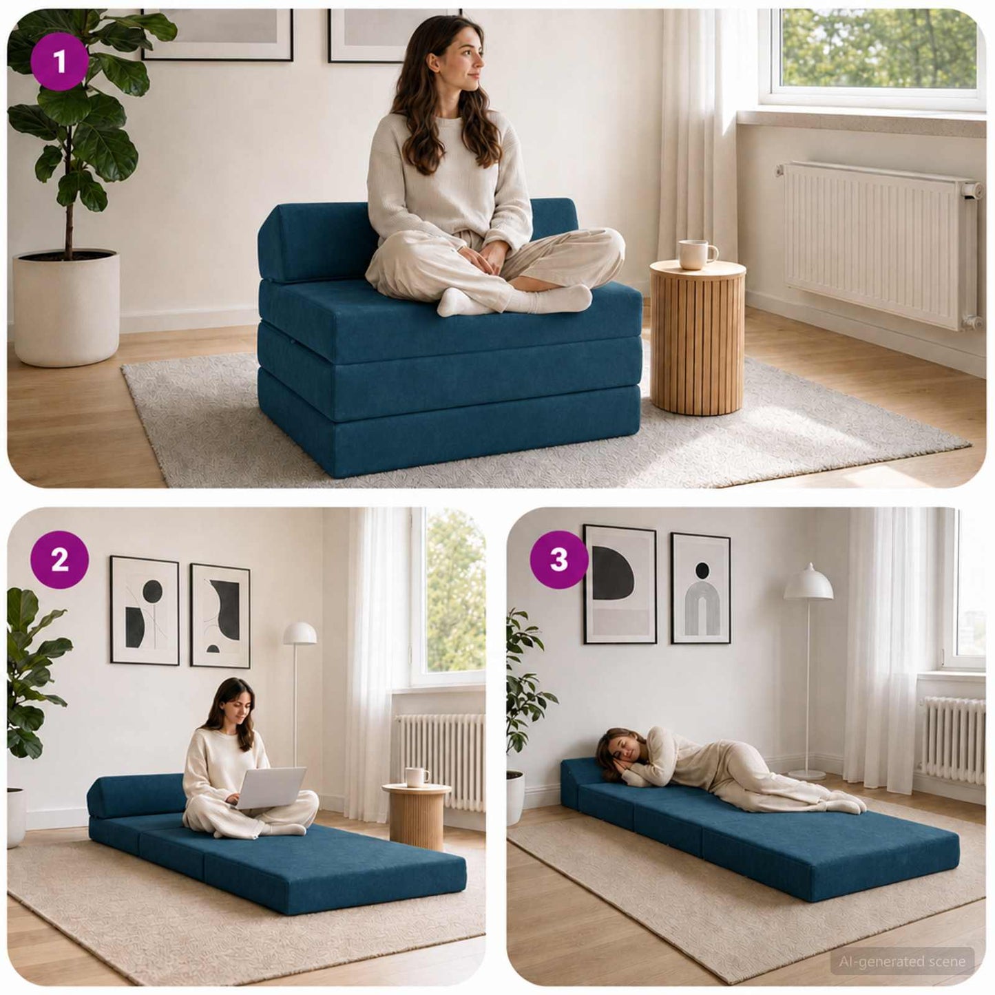 Divano Letto Pieghevole Blu 200 x 70 x 10 cm Velluto | homemem39