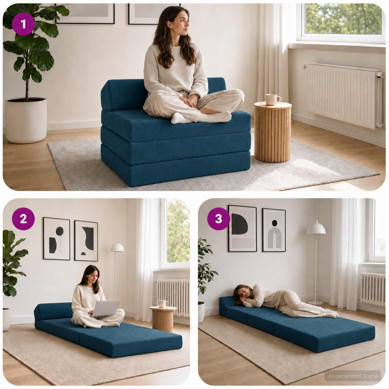 Divano Letto Pieghevole Blu 200 x 70 x 10 cm Velluto | homemem39