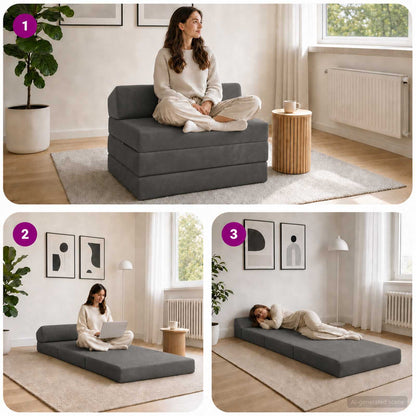 Divano Letto Pieghevole Grigio Scuro 200 x 70 x 10 cm Velluto | homemem39