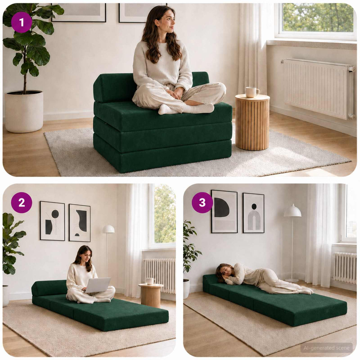 Divano Letto Pieghevole Verde Scuro 70 x 60 x 49 cm Velluto