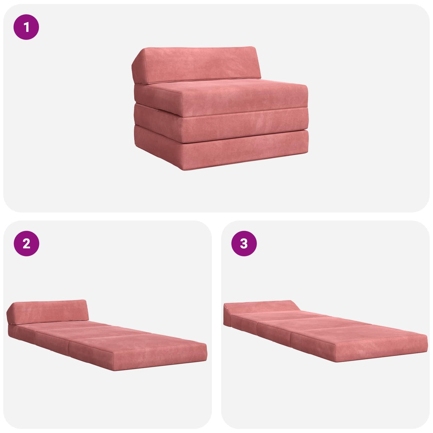 Divano Letto Pieghevole Rosa 200 x 70 x 10 cm Velluto | homemem39