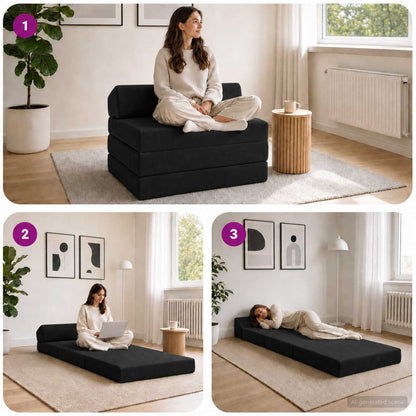 Divano Letto Pieghevole Nero 70 x 60 x 49 cm Velluto