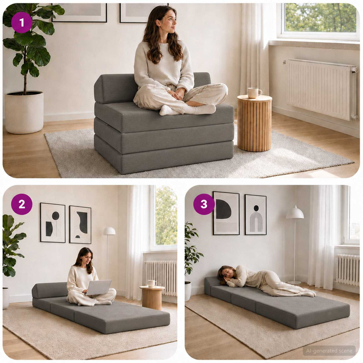 Divano Letto Pieghevole 2 posto Grigio Chiaro 70 x 60 x 49 cm