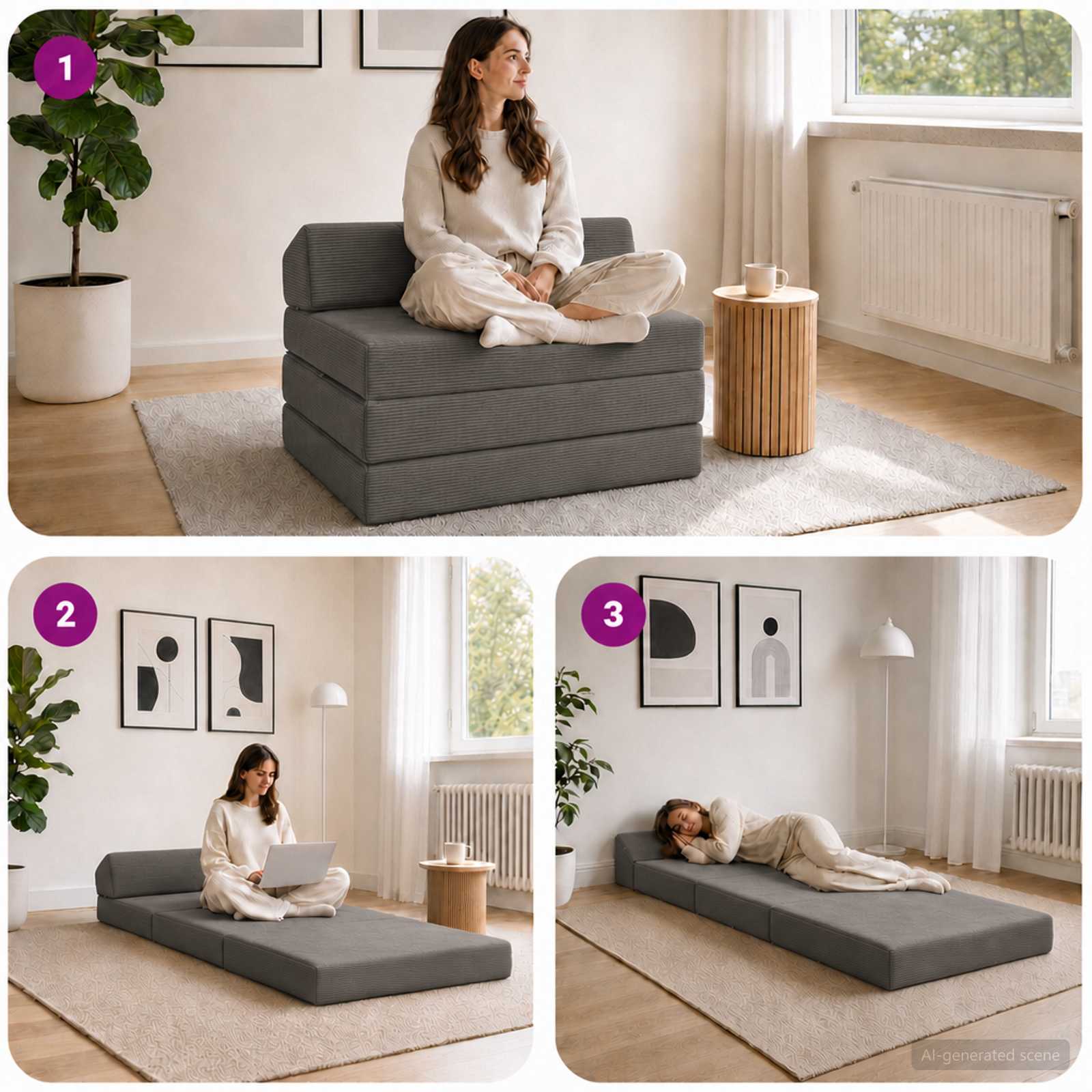 Divano Letto Pieghevole Grigio Scuro 200 x 70 x 10 cm | homemem39
