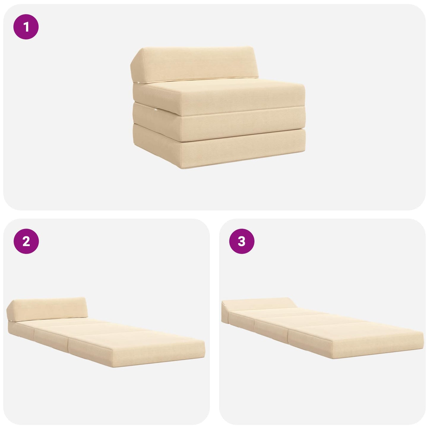 Divano Letto Pieghevole Crema 200 x 70 x 10 cm Tessuto in Cords