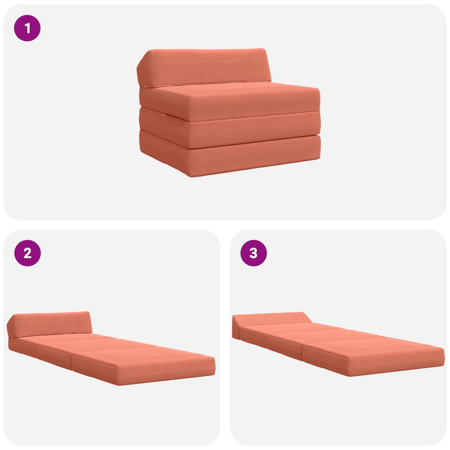 Divano Letto Pieghevole Rosso Arancio 200 x 70 x 10 cm