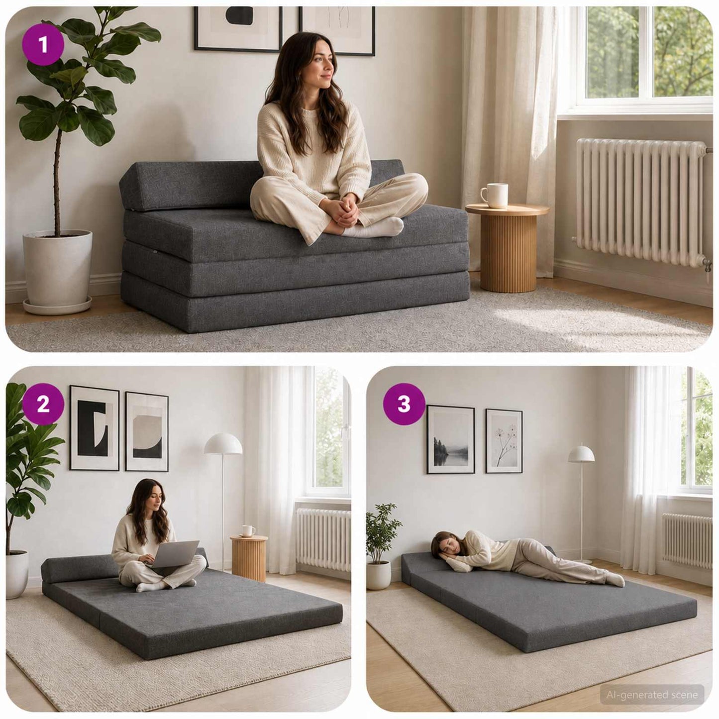 Divano Letto Pieghevole Grigio Chiaro 120 x 60 x 49 cm Tessuto | homemem39
