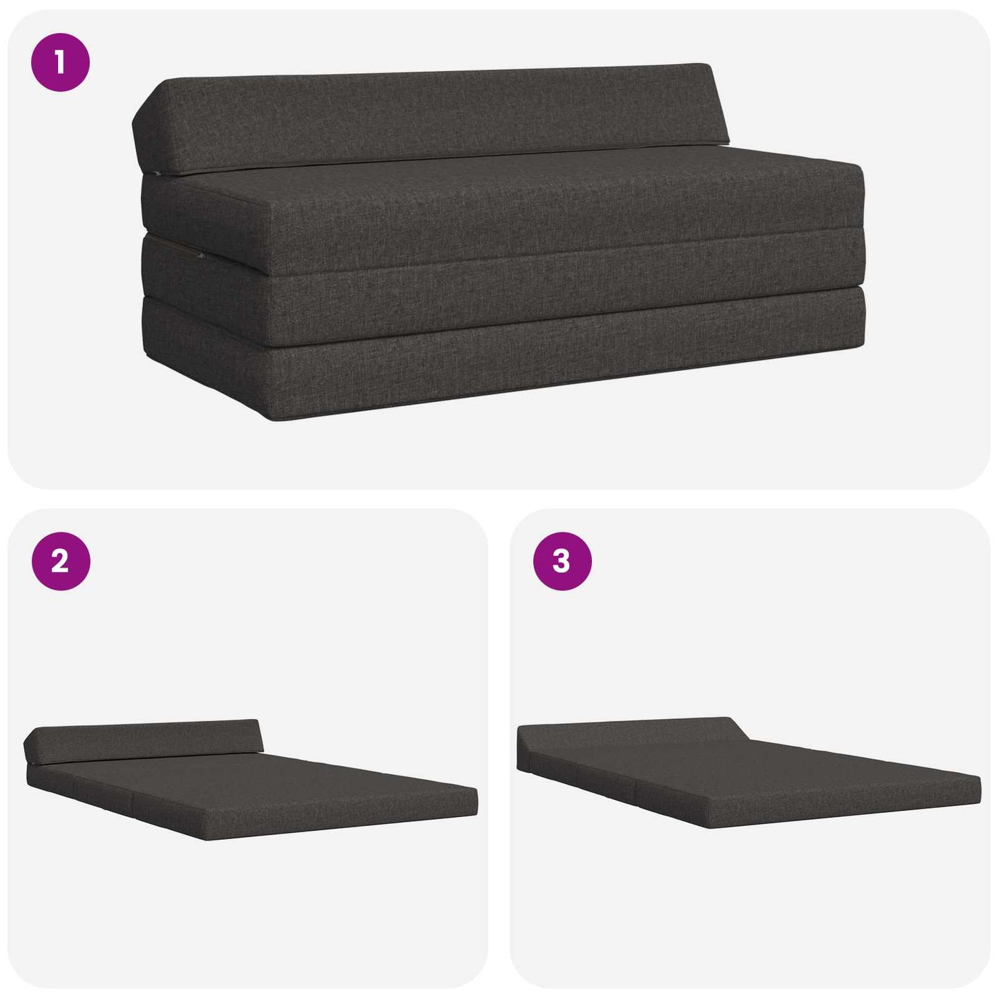 Divano Letto Pieghevole Grigio Scuro 120 x 60 x 49 cm Tessuto