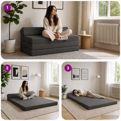 Divano Letto Pieghevole Grigio Scuro 120 x 60 x 49 cm Tessuto