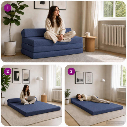Divano Letto Pieghevole Blu 120 x 60 x 49 cm Tessuto | homemem39
