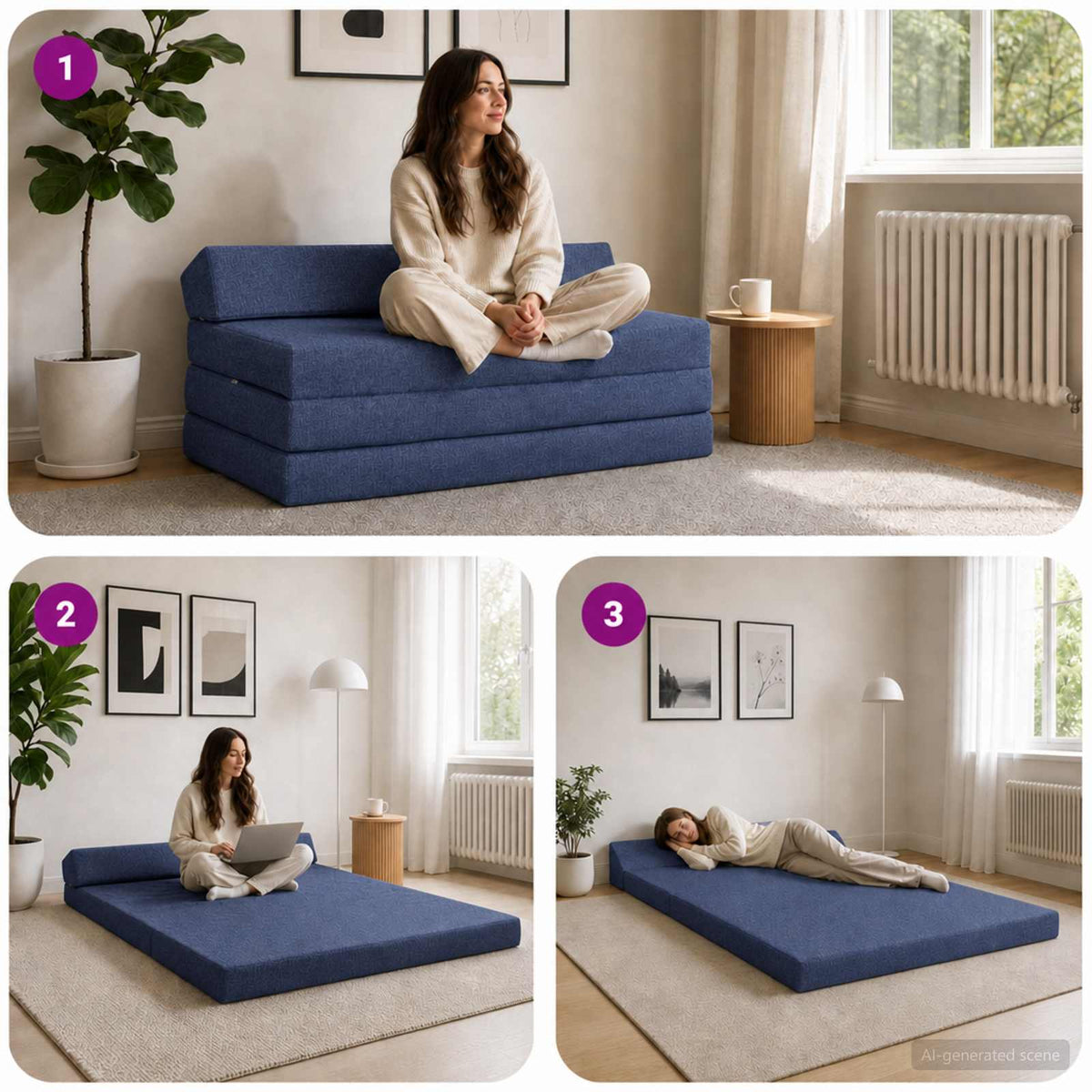 Divano Letto Pieghevole Blu 120 x 60 x 49 cm Tessuto