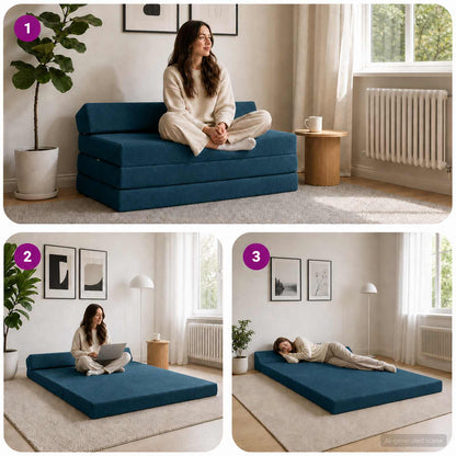 Divano Letto Pieghevole Blu 120 x 60 x 49 cm Tessuto | homemem39