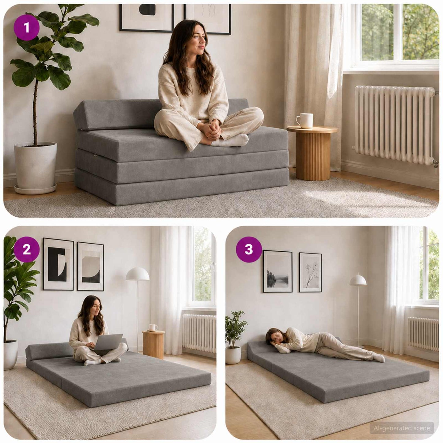 Divano Letto Pieghevole Grigio Chiaro 120 x 60 x 49 cm Tessuto | homemem39